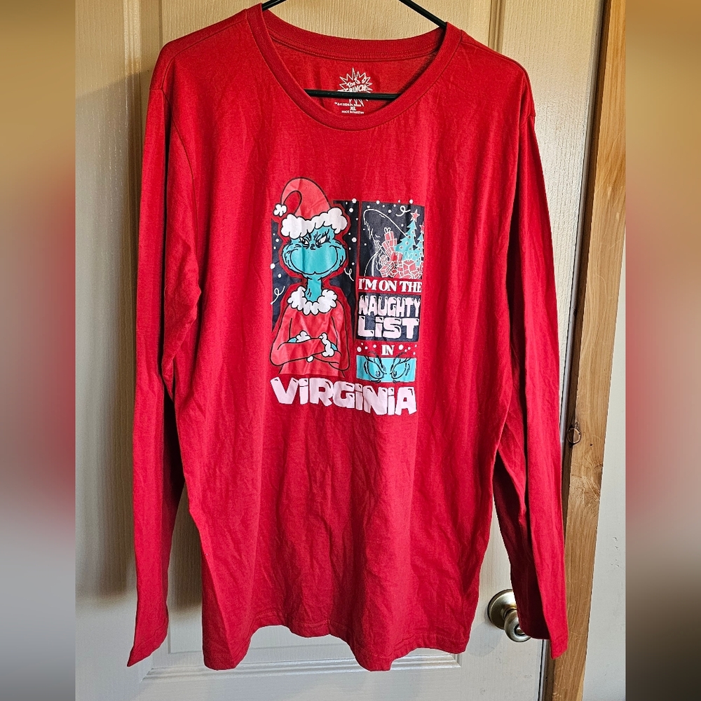 The Grinch. "I'm On The Naughty List In Virginia" XL Long Sleeve T Shirt